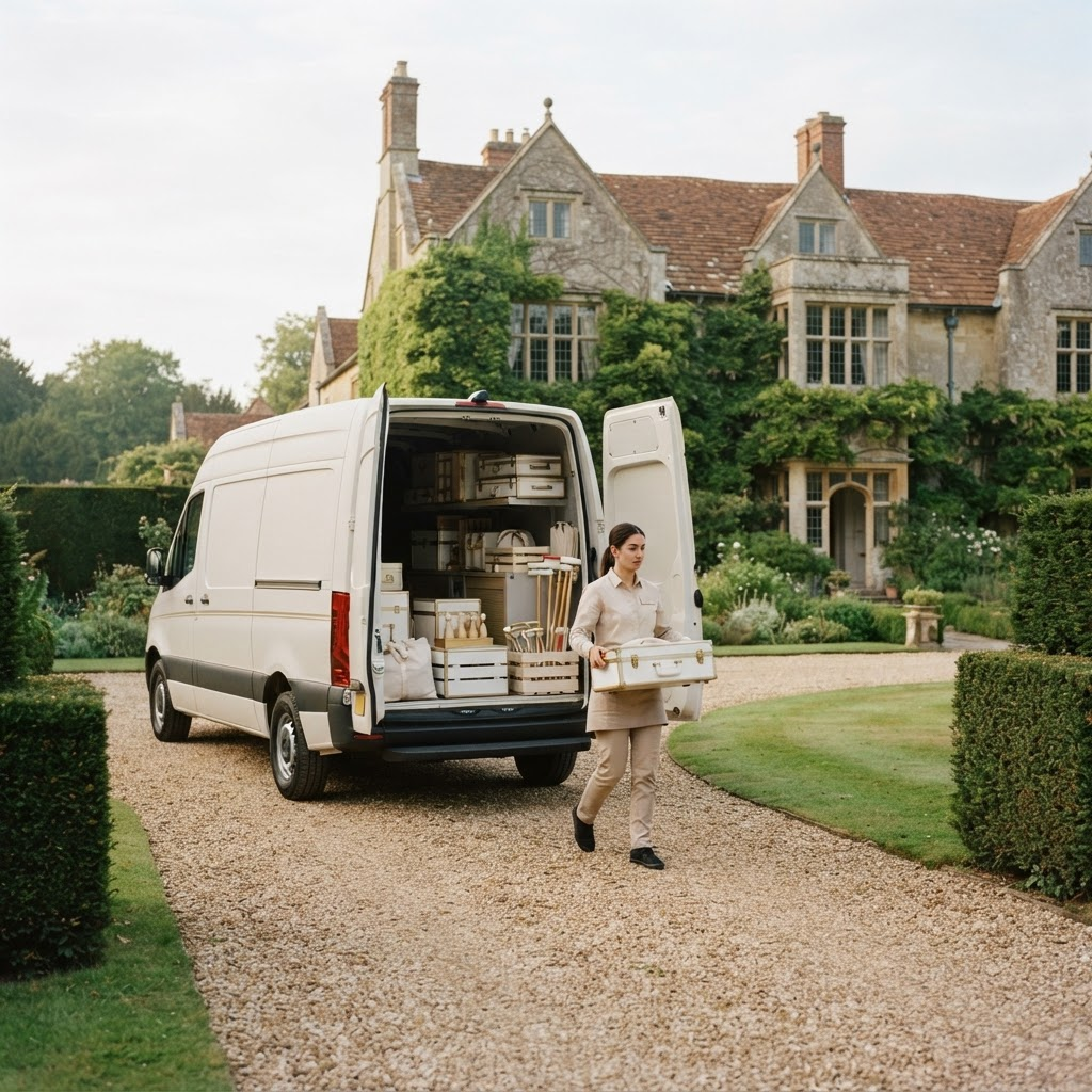 Event Play delivery van and events crew arriving at a luxury UK country estate
